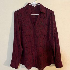 Express The Portofino Shirt Women's Burgundy Pattern Long Sleeve Top Small